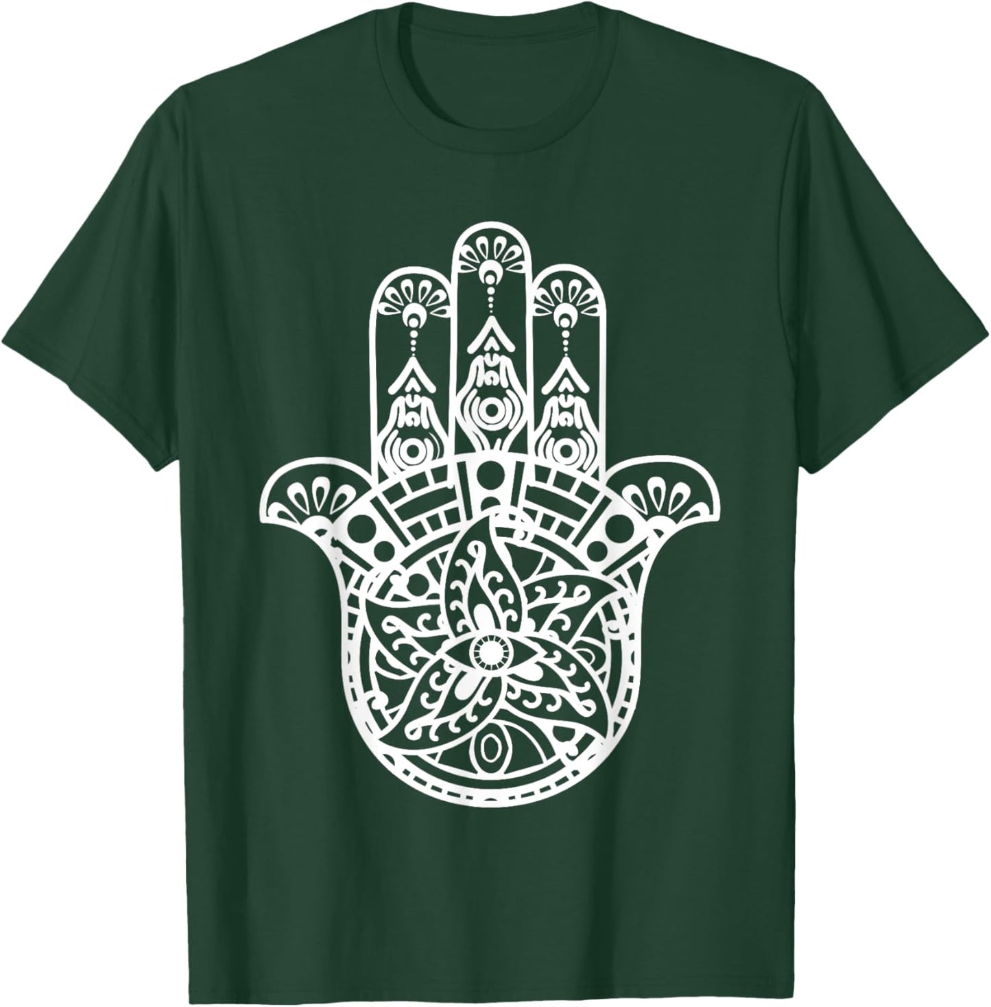 Spiritual Hamsa Hand Fatima Palm Good Luck Eye Khamsa Gifts T-Shirt - T-Shirt | Forest