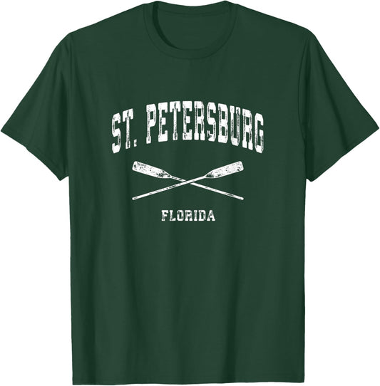 St. Petersburg Florida Vintage Nautical Crossed Oars T-Shirt - T-Shirt | Forest