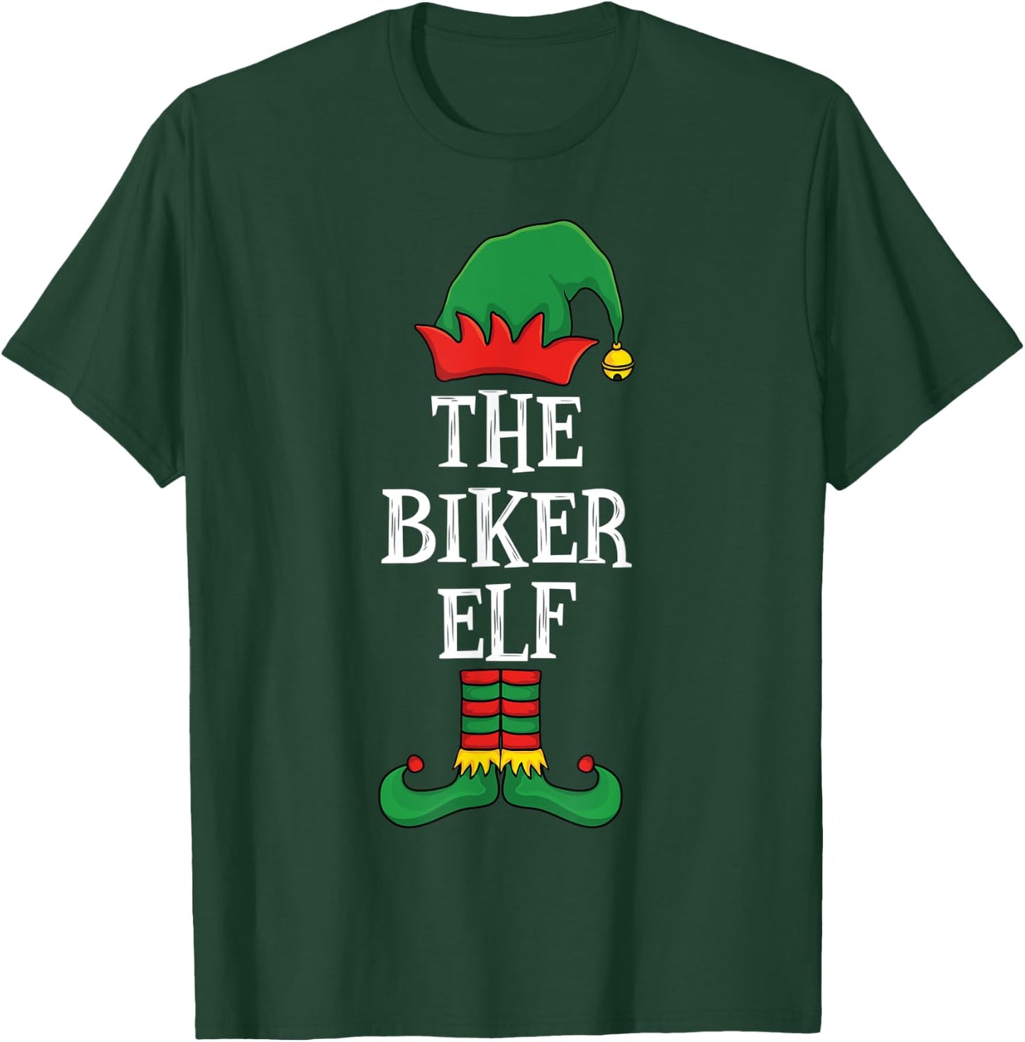 Matching Family Group Funny Xmas I'm The Biker Elf Christmas T-Shirt - T-Shirt | Forest
