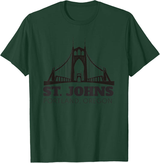 St. Johns Bridge Souvenir Art Portland Oregon Skyline Art T-Shirt - T-Shirt | Forest