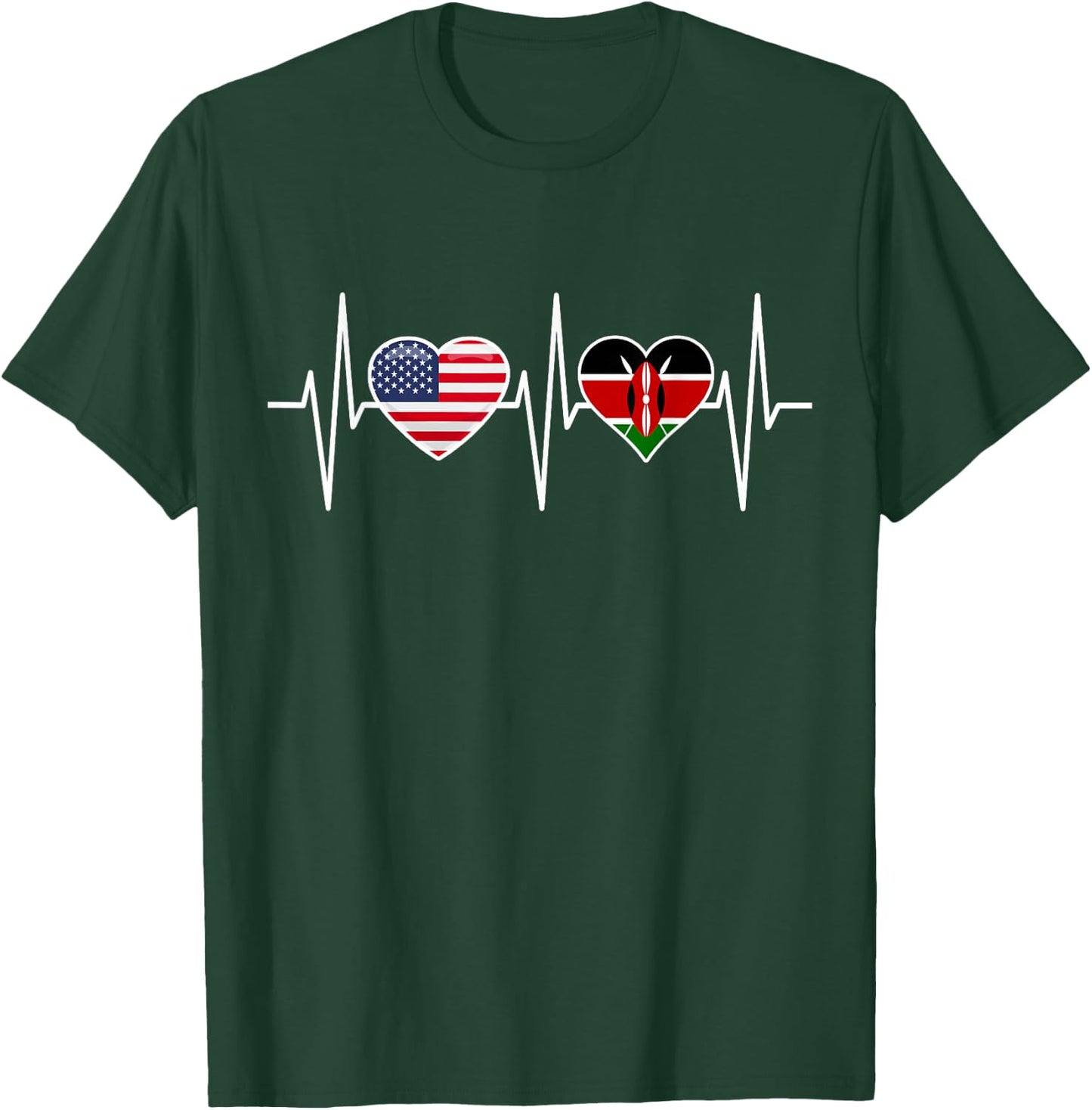 Kenya USA Shirt Heartbeat America Kenyan Flag T-Shirt - T-Shirt | Forest