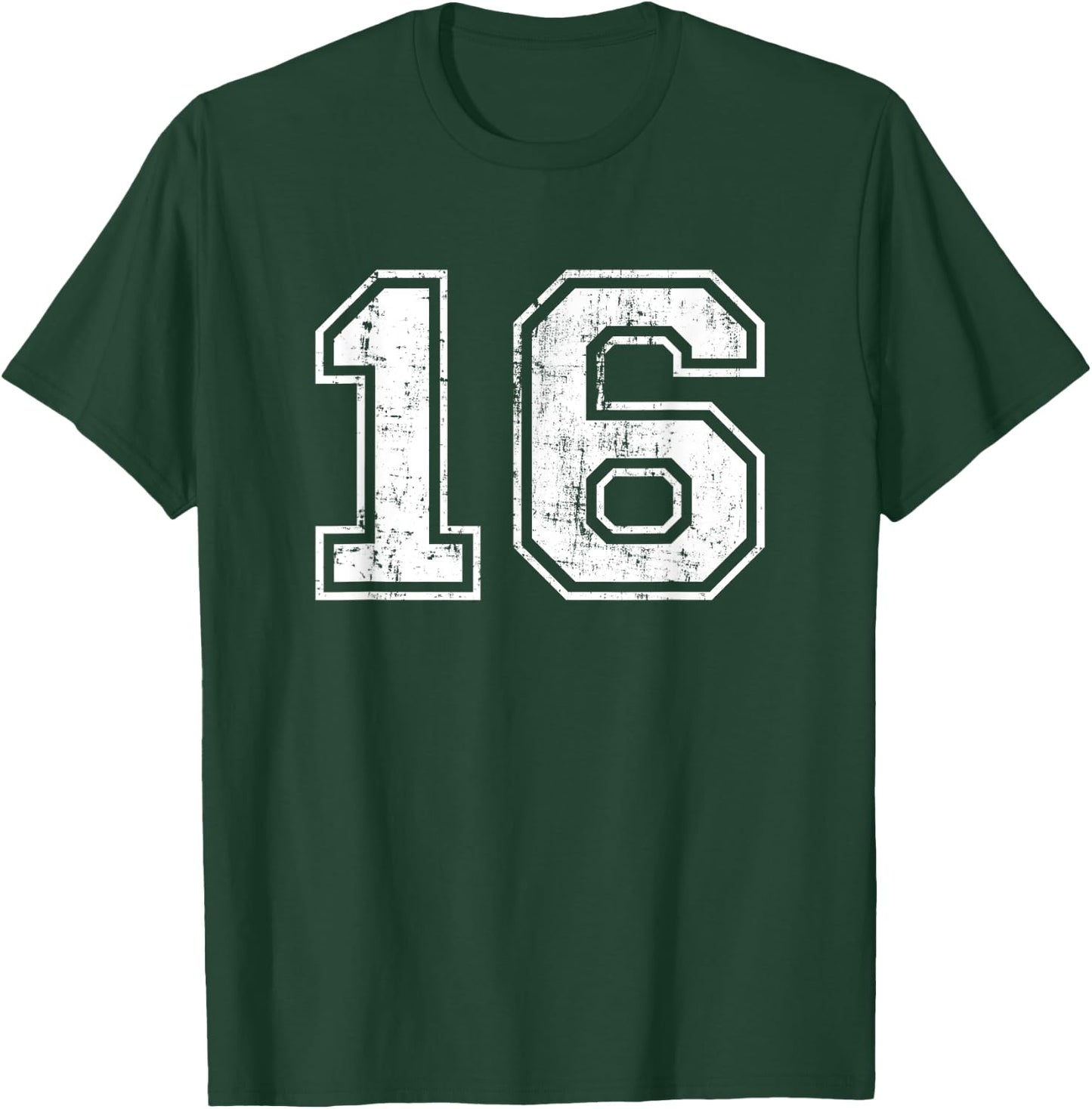Number 16 Distressed Vintage Sixteen Sport Training Practice T-Shirt - T-Shirt | Forest