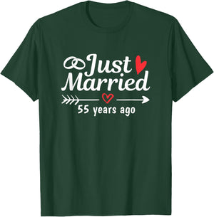 Just Married 55 Years Ago Funny Couple Wedding Anniversary T-Shirt - T-Shirt | Forest