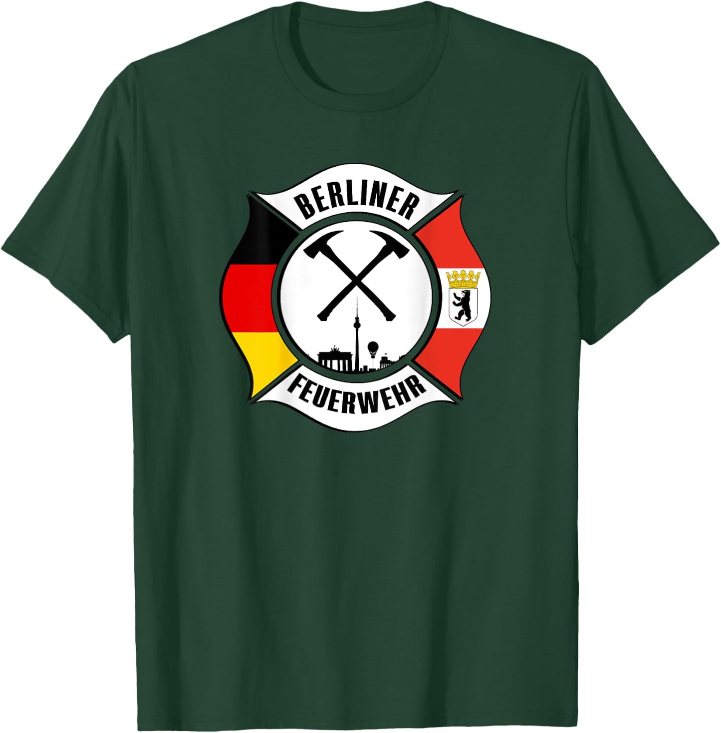 Berlin Germany Fire Rescue Department Fireman Uniform Flag T-Shirt - T-Shirt | Forest
