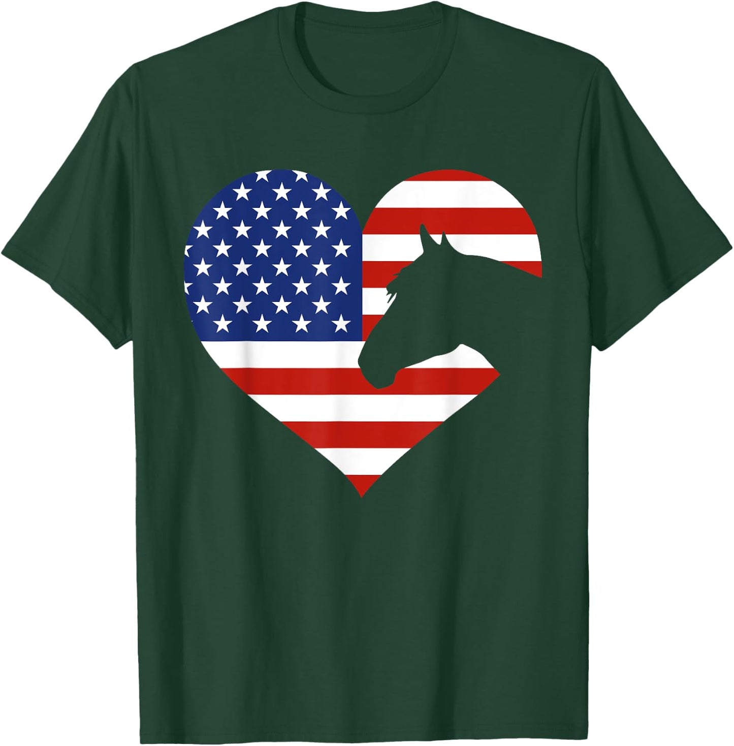 Patriotic Horse Lover 4th Of July Cool Heart American Flag T-Shirt - T-Shirt | Forest