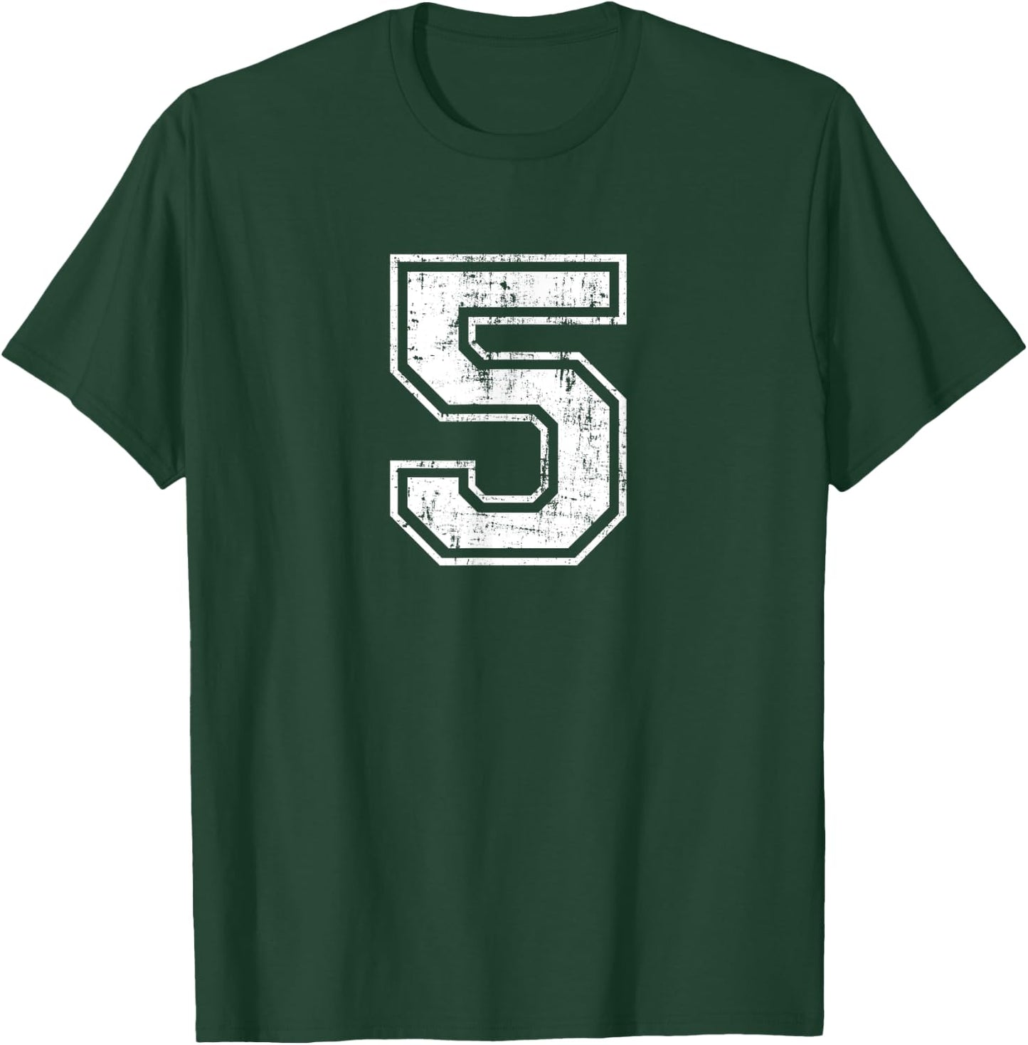 Number 5 Distressed Vintage Five Sports Training Practice T-Shirt - T-Shirt | Forest