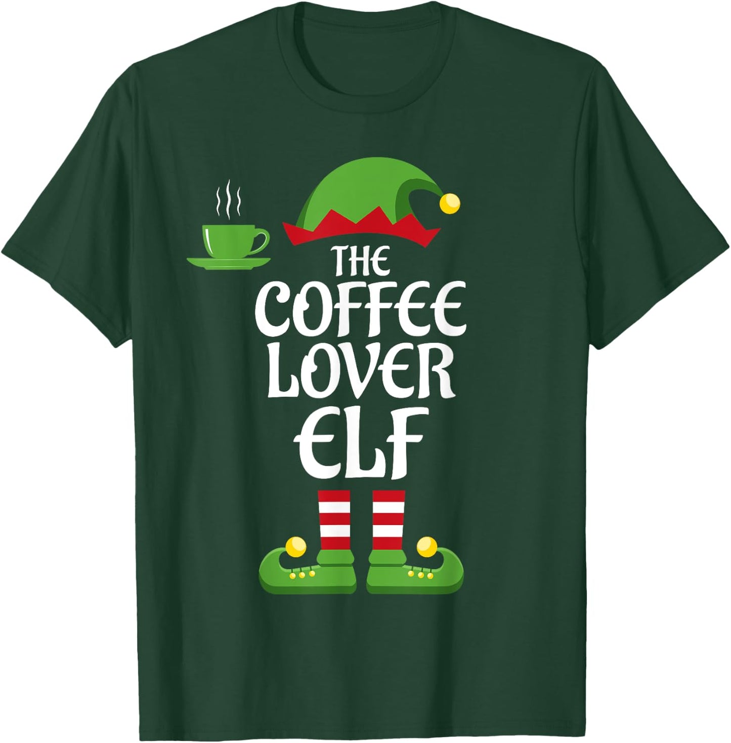 Coffee Lover Elf Family Matching Group Christmas T-Shirt - T-Shirt | Forest