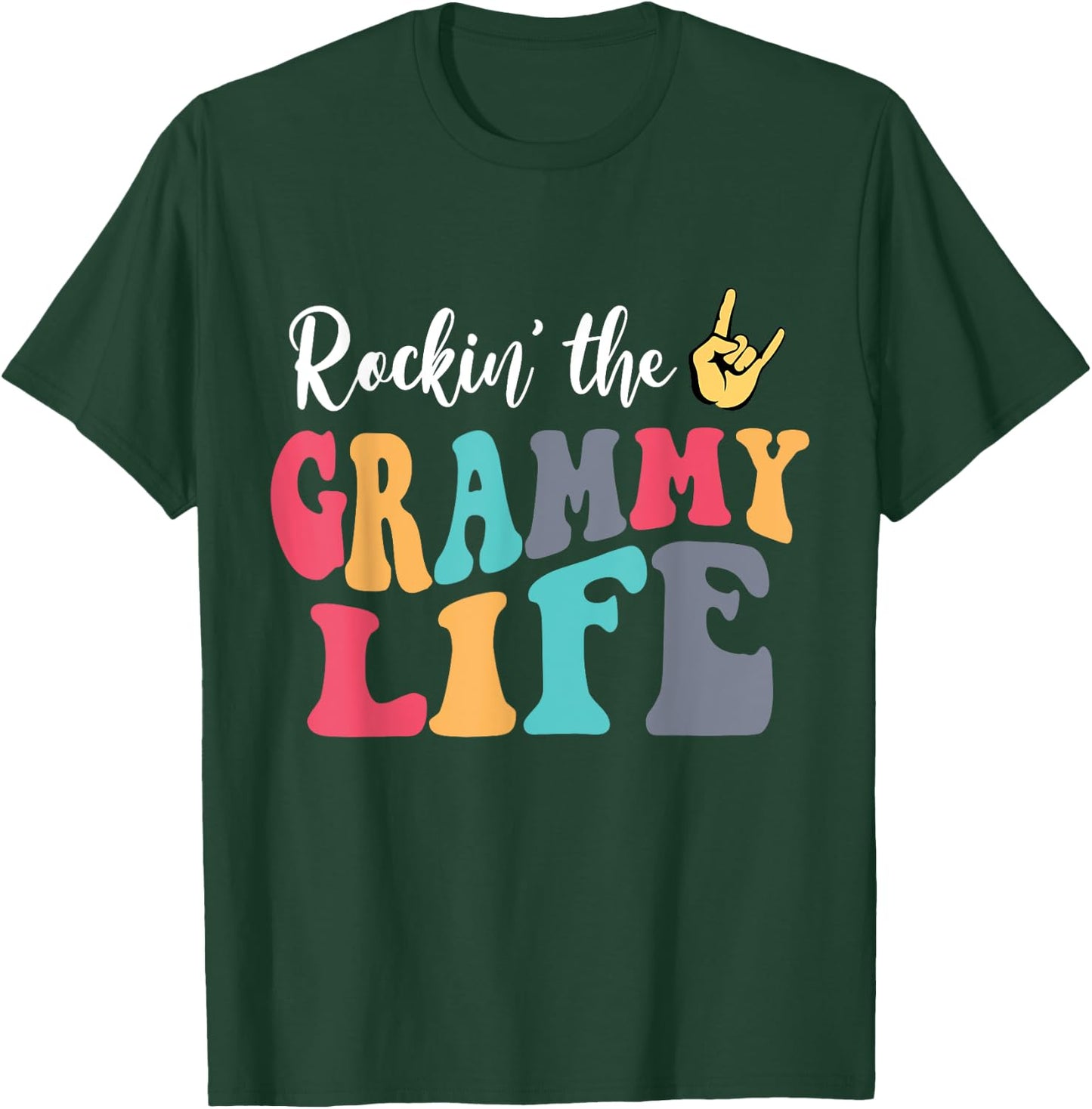 Retro Vintage Rockin' The Grammy Life Birthday Mother's Day T-Shirt - T-Shirt | Forest