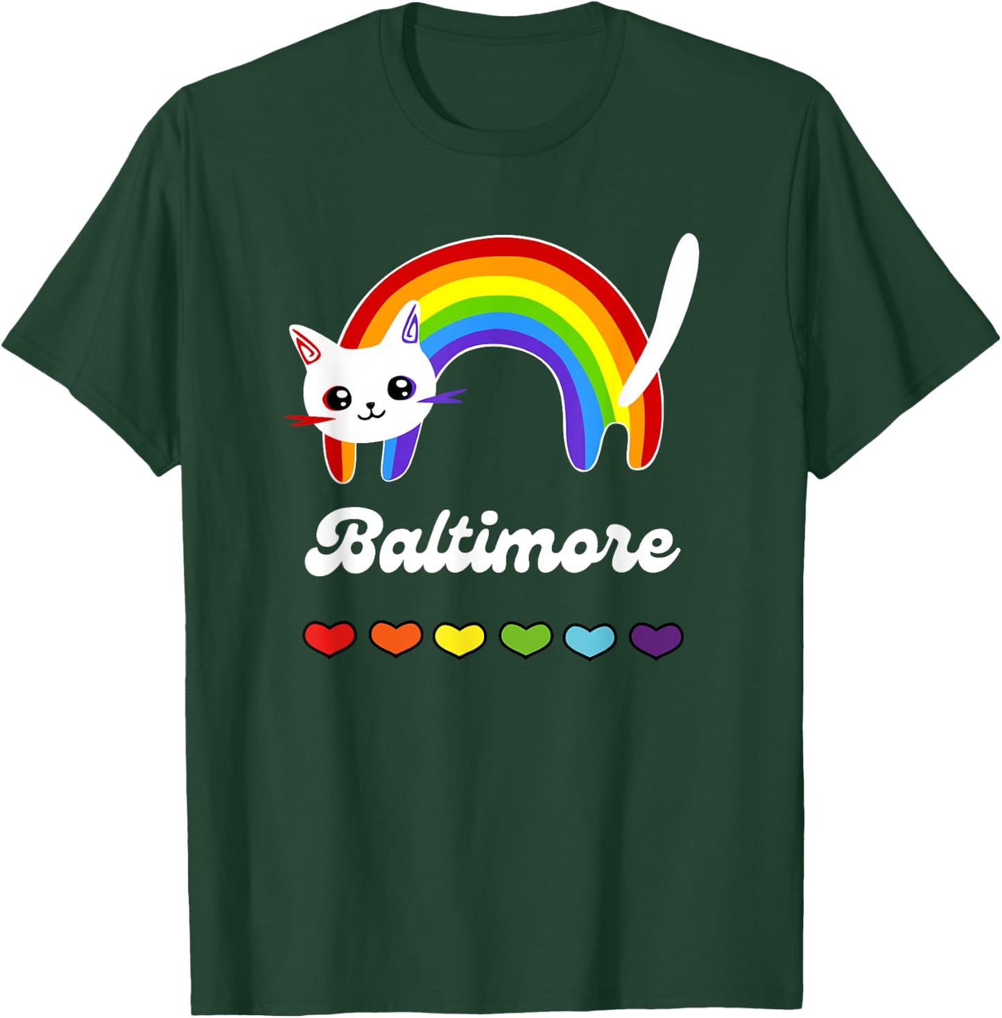 Baltimore Gay Pride LGTBQ LGTB Rainbow Ally Cat Men Women T-Shirt - T-Shirt | Forest
