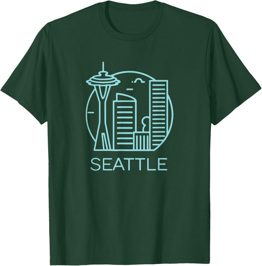 Simple Seattle Downtown Cityscape Emerald Color T-Shirt - T-Shirt | Forest