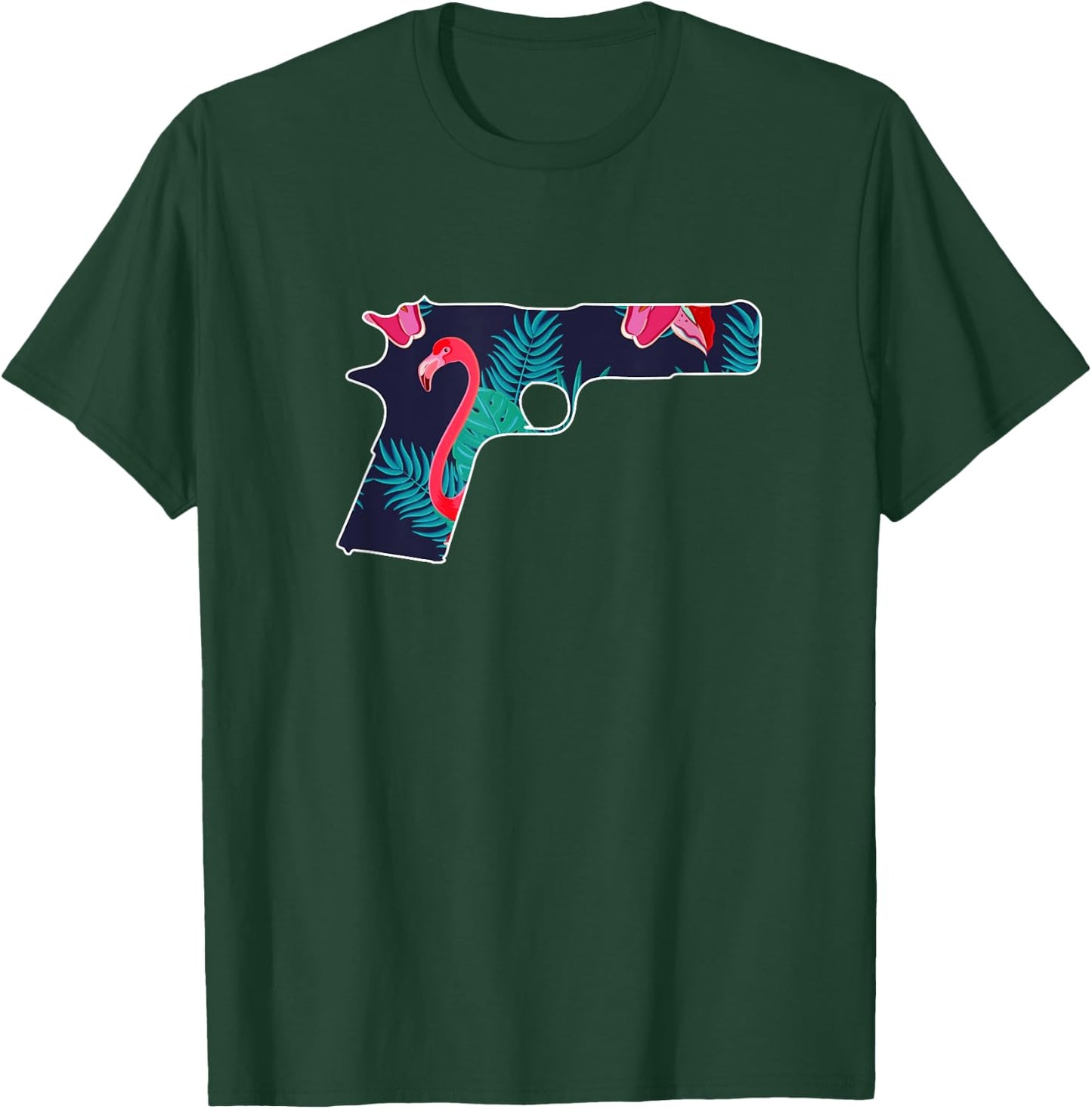 Tropical Gun Lover Firearm Beach Hawaiian Aloha Gun Hawaiian Men Women T-Shirt - T-Shirt | Forest