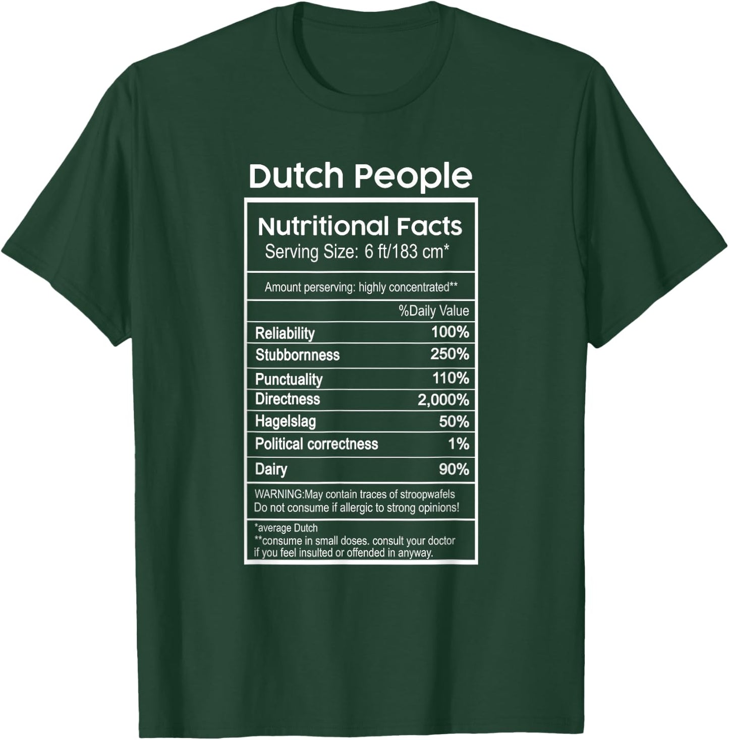Dutch People Nutritional Facts Netherlands T-Shirt - T-Shirt | Forest