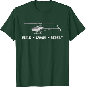 RC Helicopter Pilot Remote Control Build Crash Repeat T-Shirt - T-Shirt | Forest