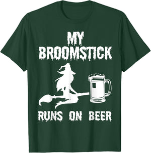 My Broomstick Runs on Beer Halloween Witches funny T-Shirt - T-Shirt | Forest