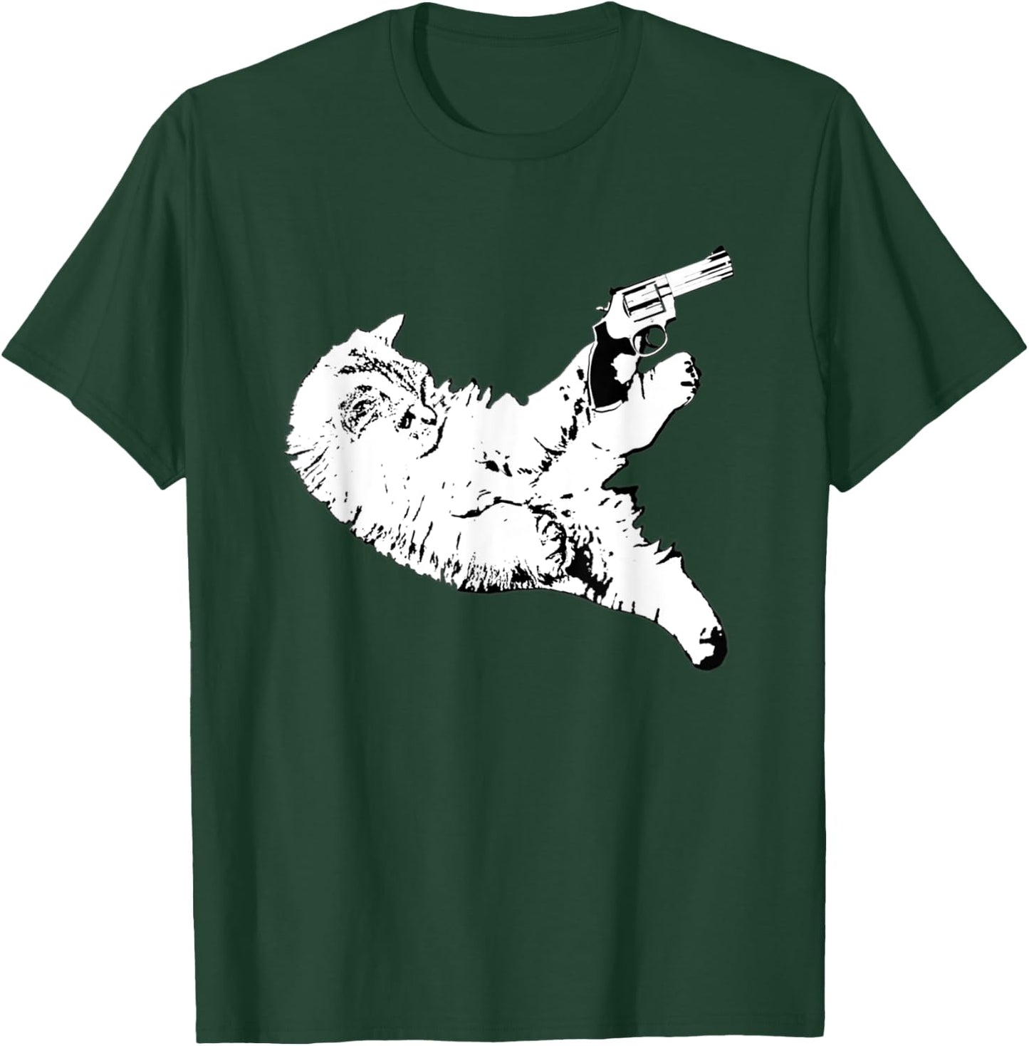 Cat With Gun Funny Kitty Gun Pet Lovers Men Women T-Shirt - T-Shirt | Forest