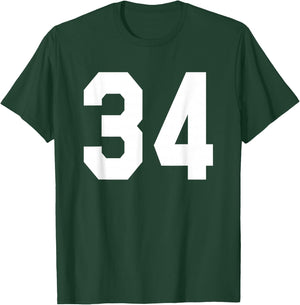Number 34 Sports Jersey Front and Back Team Player T-Shirt - T-Shirt | Forest