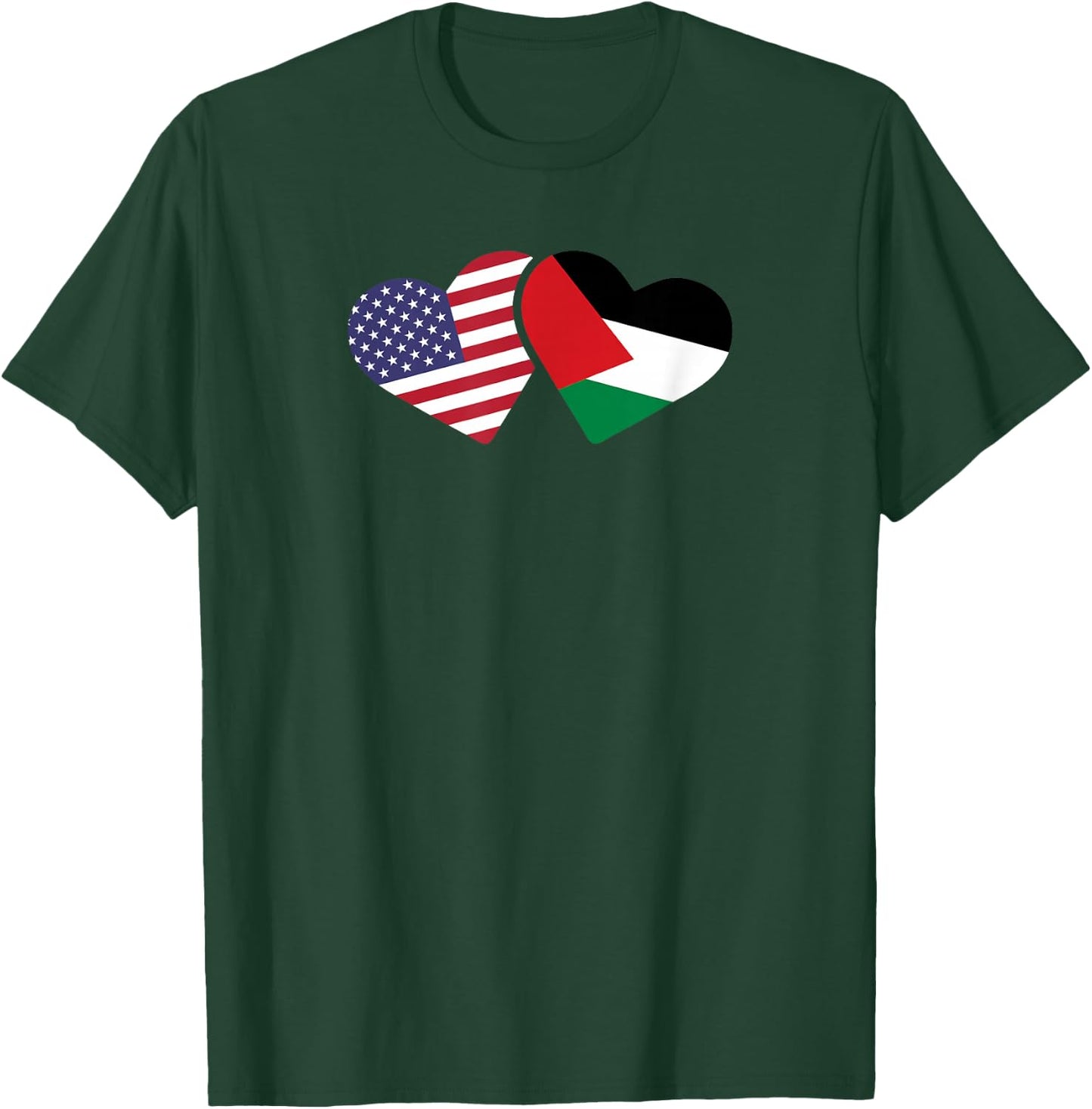 USA Palestine Flag T Shirt Heart Palestinian American Love T-Shirt - T-Shirt | Forest