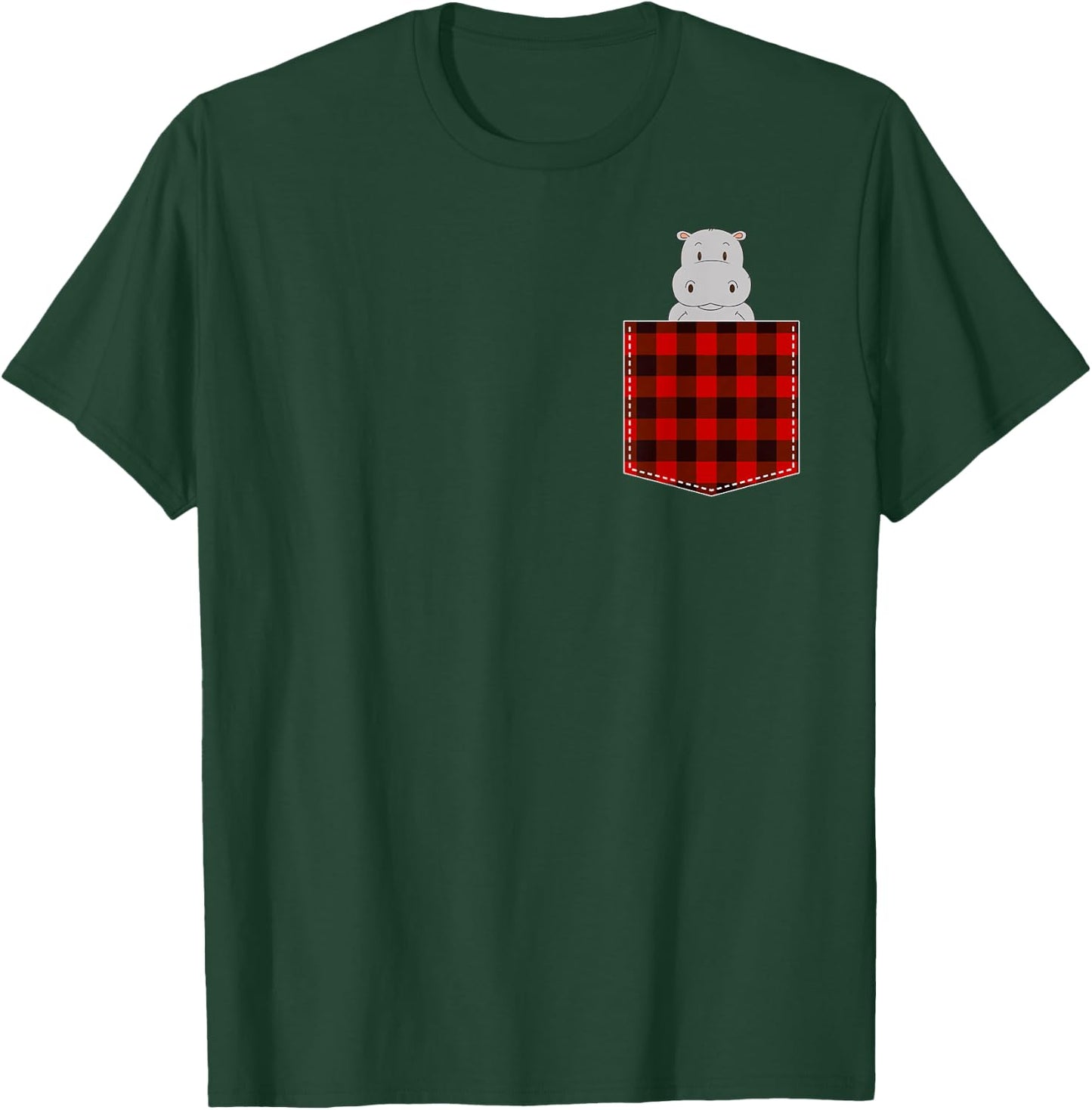 Red Plaid Hippopotamus in Pocket Buffalo Family Pyjamas Hippo T-Shirt - T-Shirt | Forest