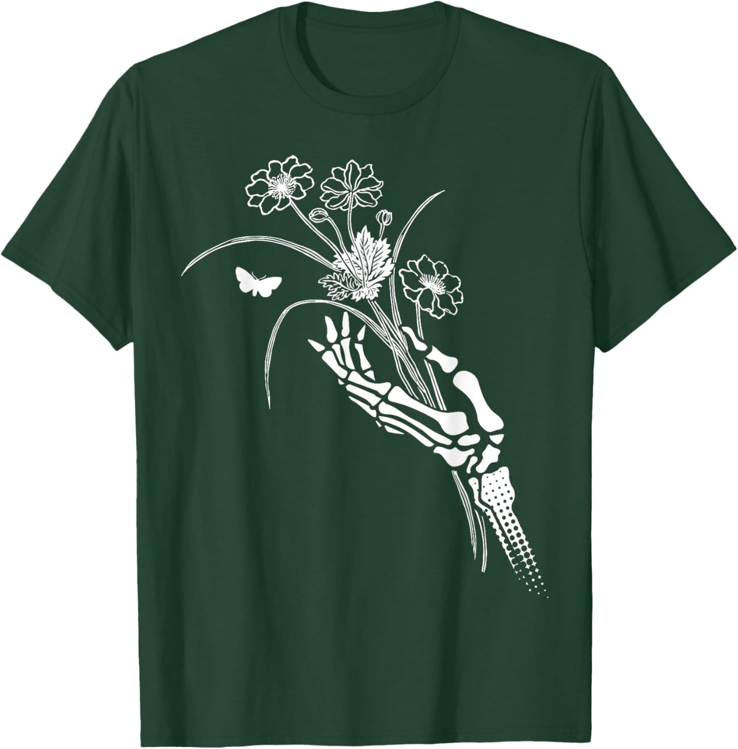 Skeleton Hand Holding Flowers Folkloric Wiccan Nature Witch T-Shirt - T-Shirt | Forest