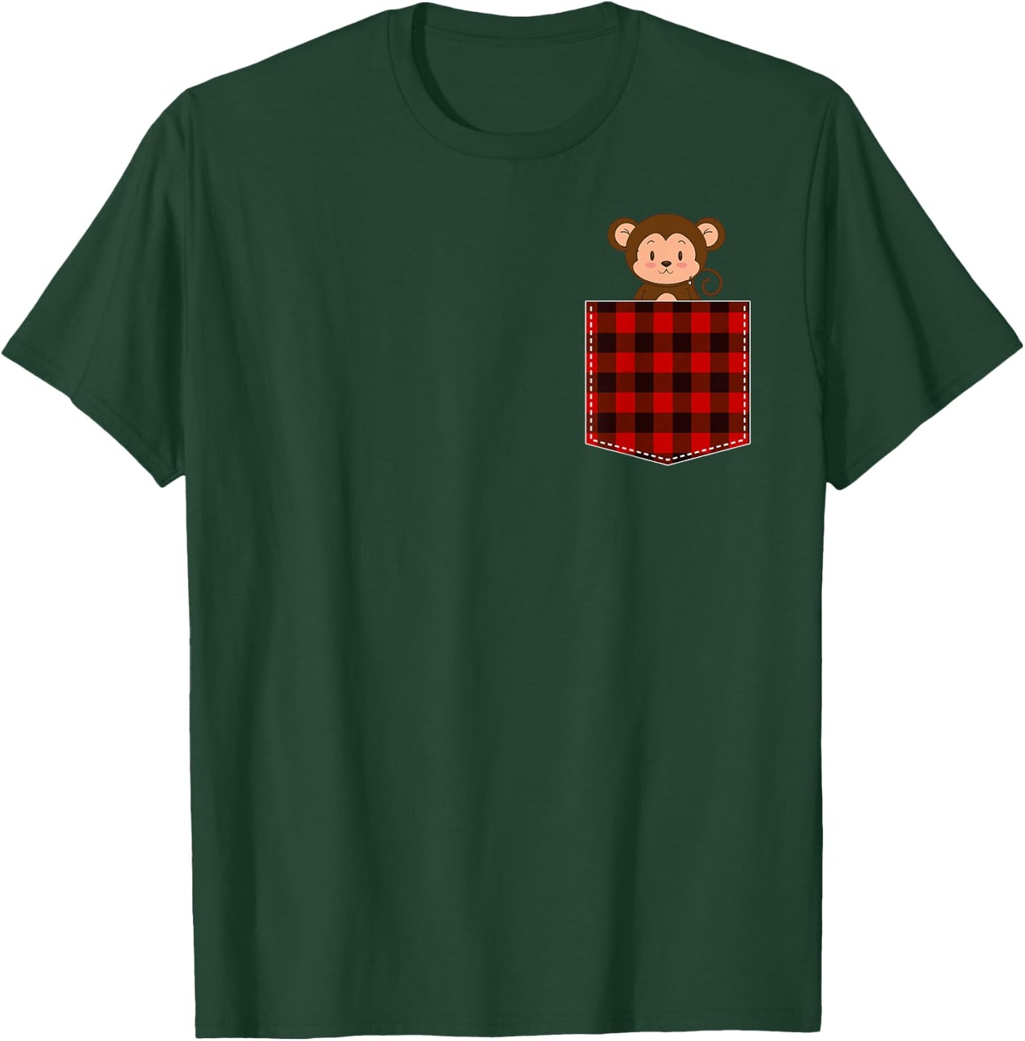 Red Plaid Monkey in Pocket Buffalo Family Pyjamas Christmas T-Shirt - T-Shirt | Forest