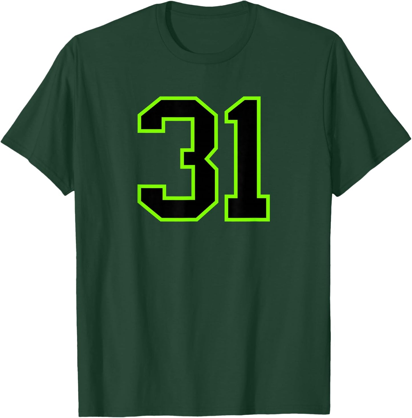 Number 31 Green Black Sports Team T-Shirt - T-Shirt | Forest