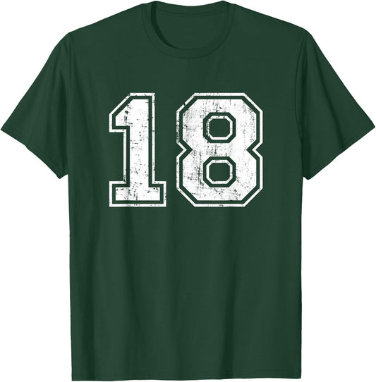 Number 18 Eighteen Distressed Vintage Sports Team Practice T-Shirt - T-Shirt | Forest