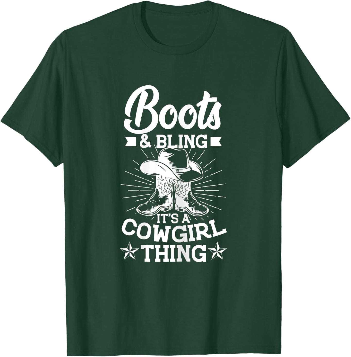 Cowgirl Boots and Hat Graphic Women Girls Cowgirl Western T-Shirt - T-Shirt | Forest