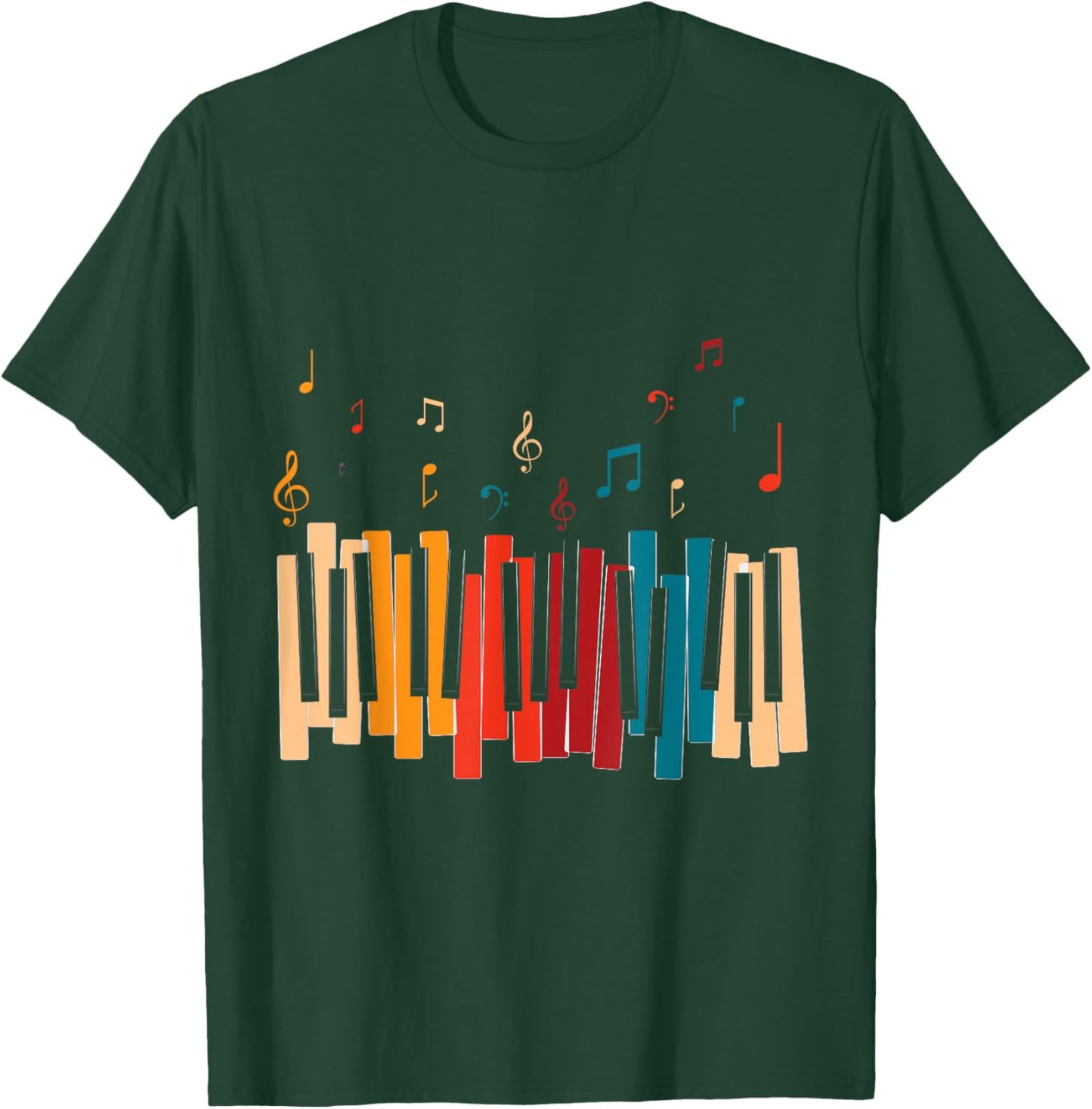 Music Notes Colorful Keyboard Piano T-Shirt - T-Shirt | Forest