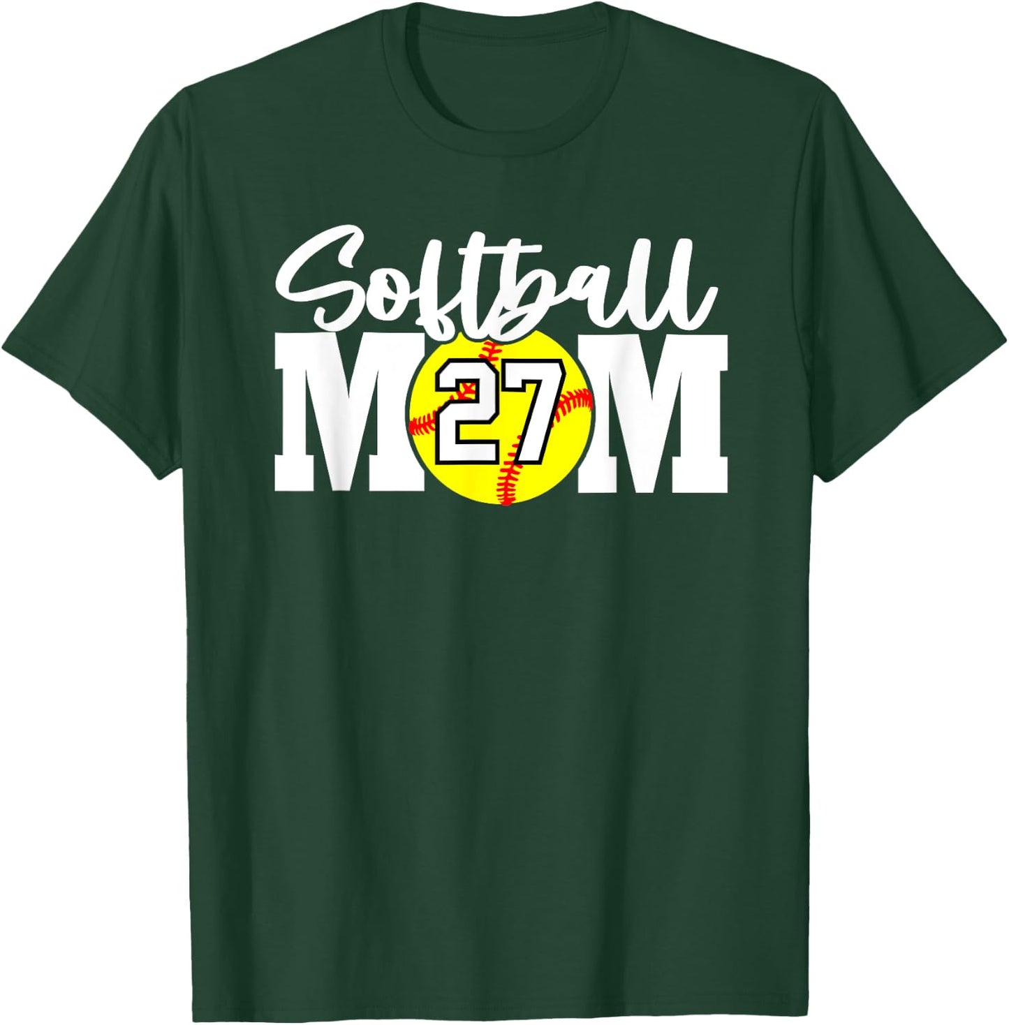 Softball Mom Number #27 T-Shirt - T-Shirt | Forest