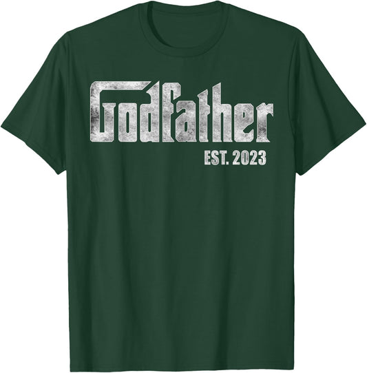 Retro Fathers Day, God-father Est 2023, God Dad Announcement T-Shirt - T-Shirt | Forest