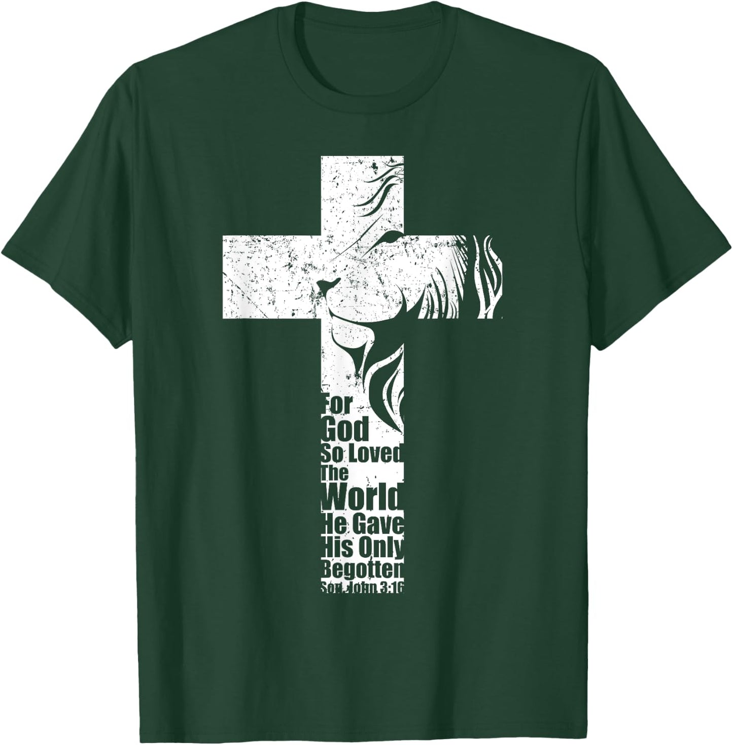 John 3:16 Christian Cross Lion Gifts Bible Verse Sayings Men T-Shirt - T-Shirt | Forest