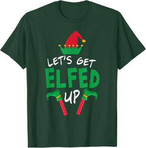 Let's Get Elfed Up Christmas Elf Shoes Hat Family Group T-Shirt - T-Shirt | Forest