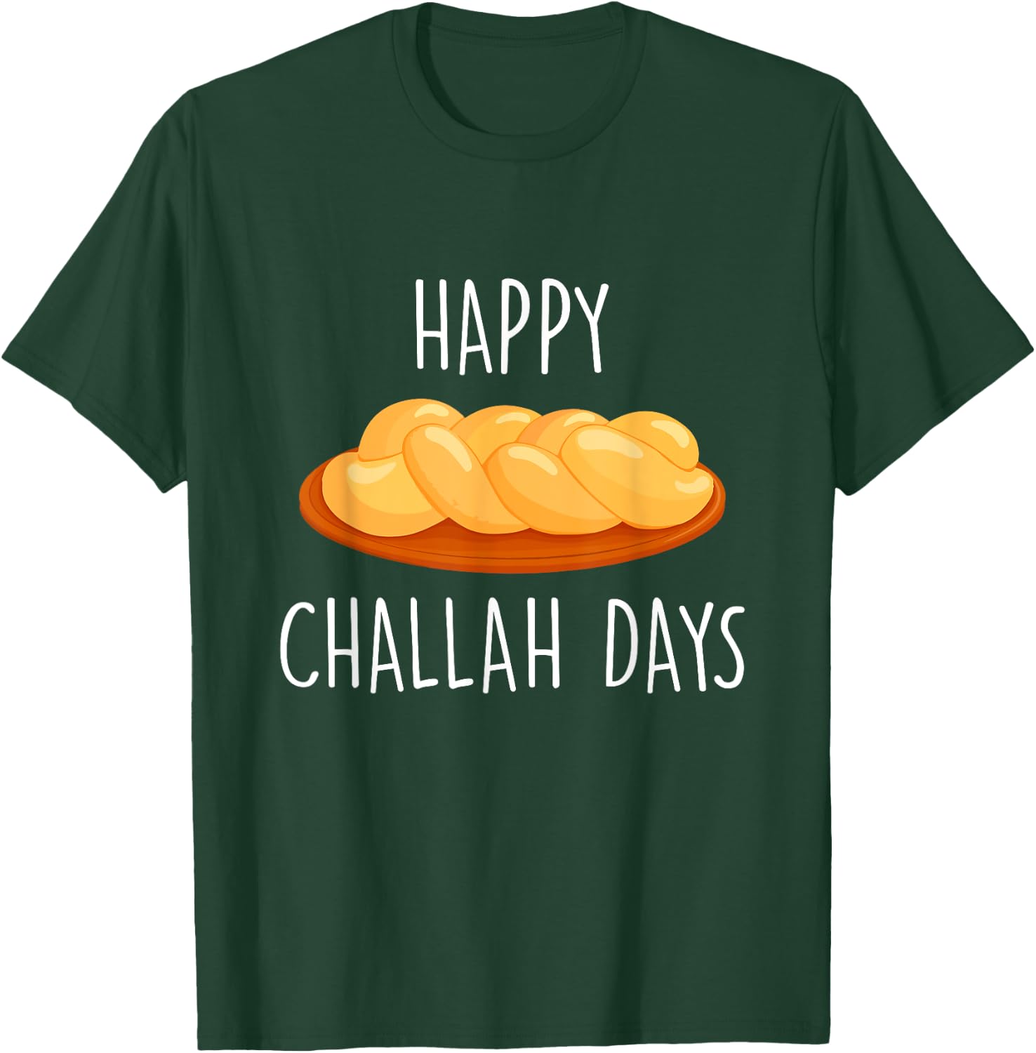 Happy Challah Days Hanukkah - Black, Small, -Adults/Kids, Cotton 60% Polyester 40%, Short Sleeve, Classic Fit, Mandarin Collar, Modern, Celebration, Christmas, All-Ages, Casual T-Shirt - T-Shirt | Forest