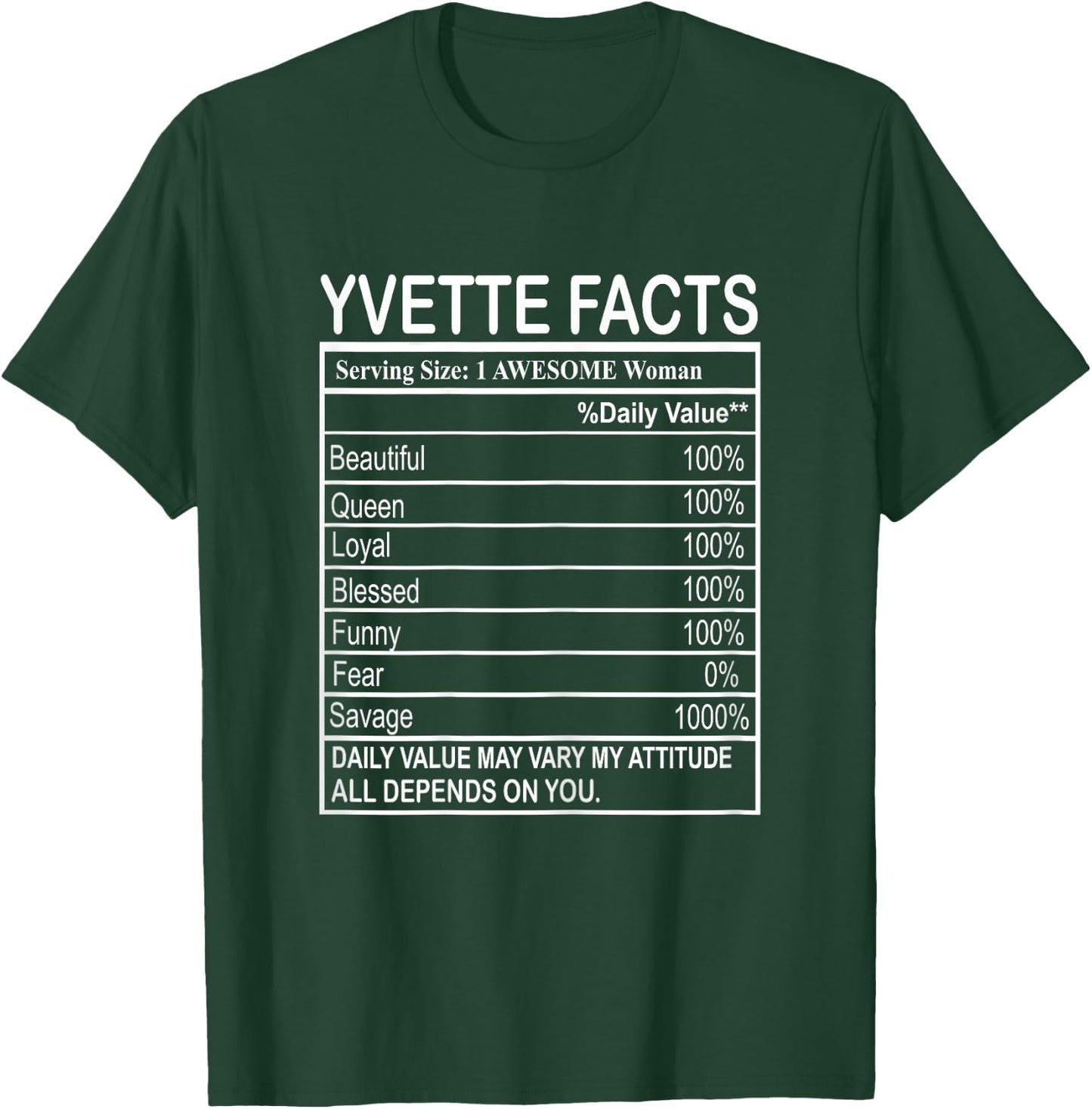 Yvette Nutrition Serving Traits Facts Woman Named Yvette T-Shirt - T-Shirt | Forest
