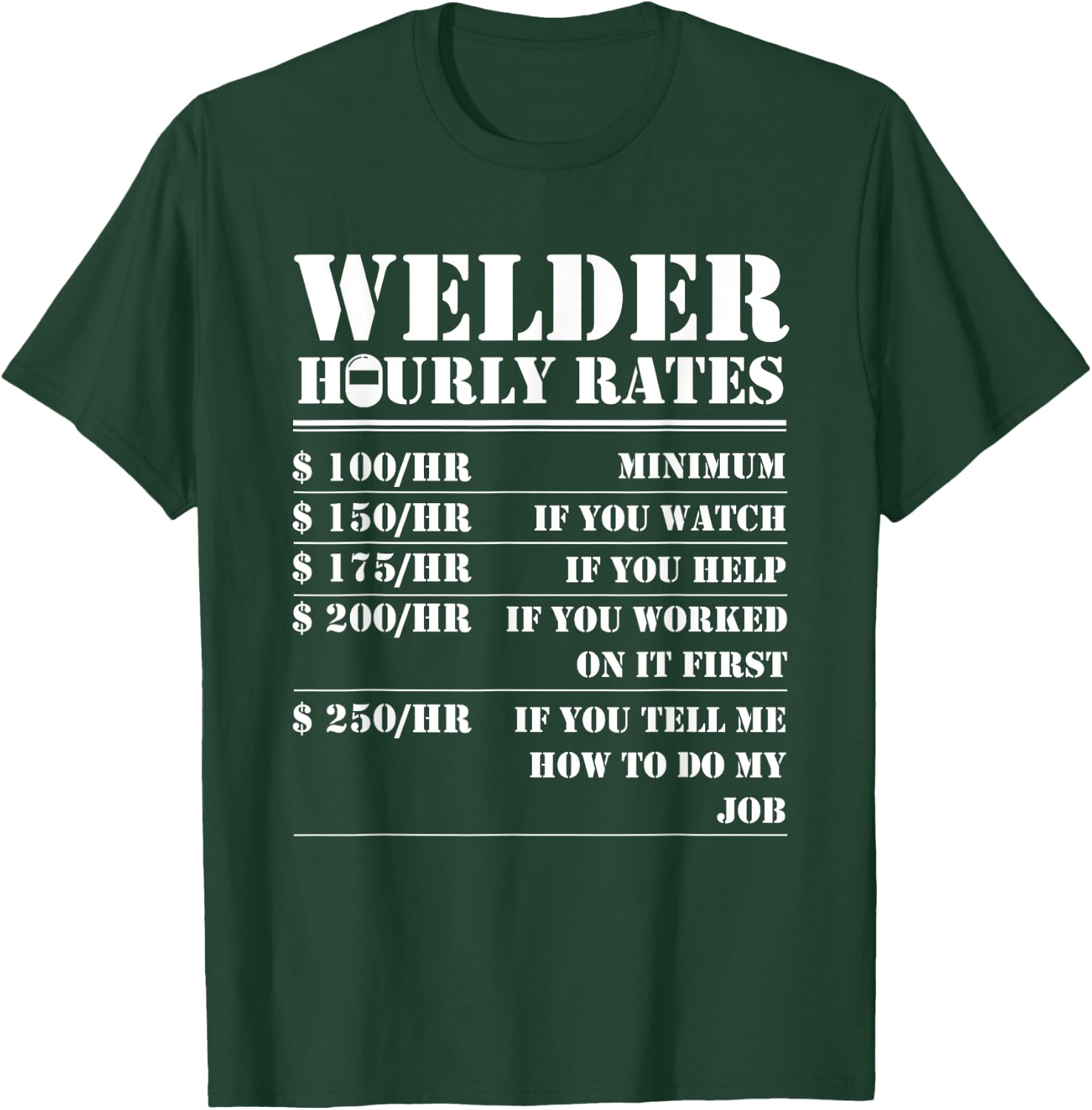 Humor Distressed Pipe Helmet Hot Weld Professional Welder Hourly Rate Funny Welding Worker Men Women Gift T-Shirt - T-Shirt | Forest