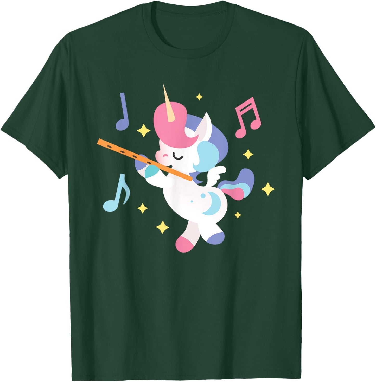Flute Unicorn - Flute Player Flutist Marching Band Music T-Shirt - T-Shirt | Forest