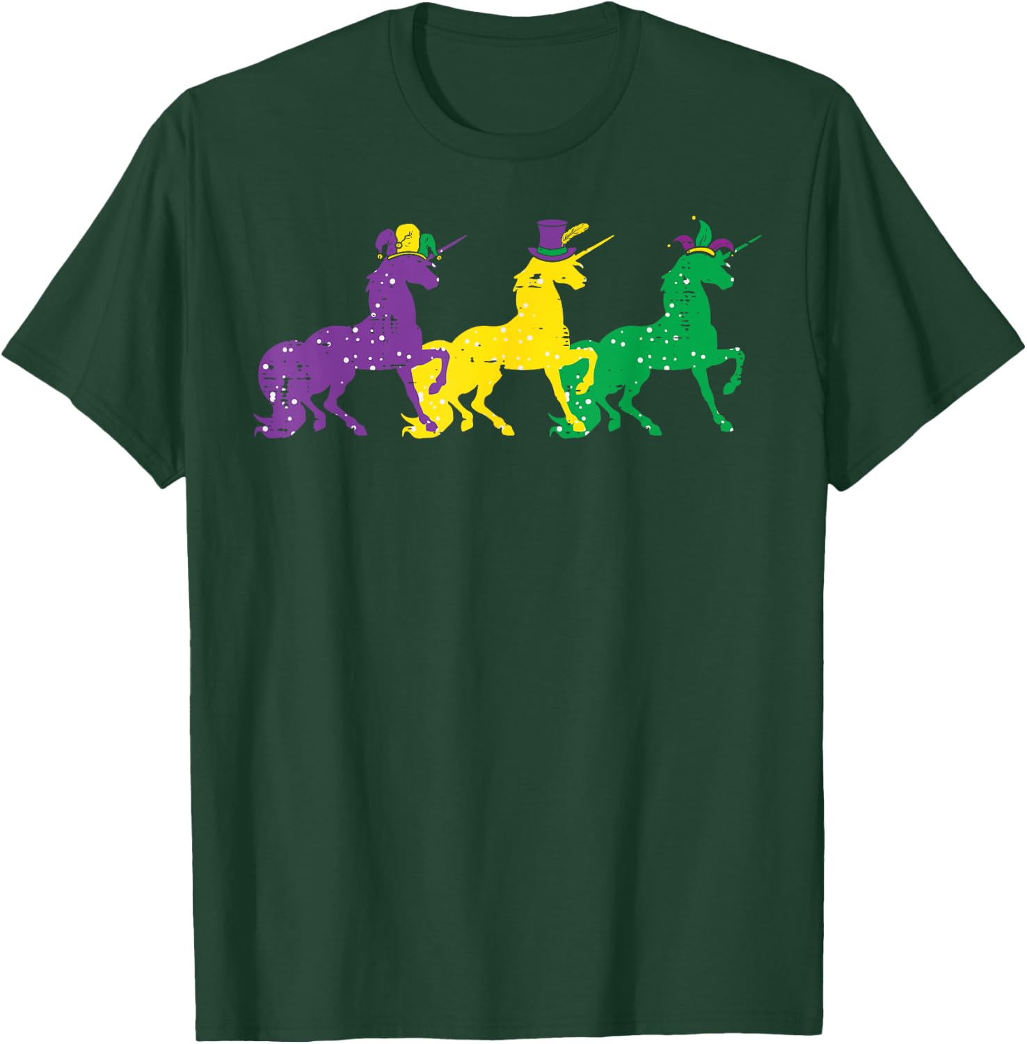 Purple Yellow Green Unicorns Mardi Gras Women Girls Kids T-Shirt - T-Shirt | Forest