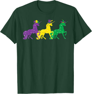 Purple Yellow Green Unicorns Mardi Gras Women Girls Kids T-Shirt - T-Shirt | Forest