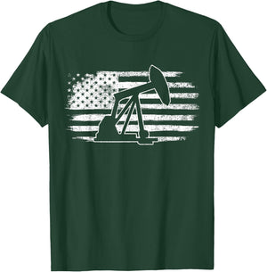 Oil Rig American Flag Pump Jack Oilfield Worker T-Shirt - T-Shirt | Forest