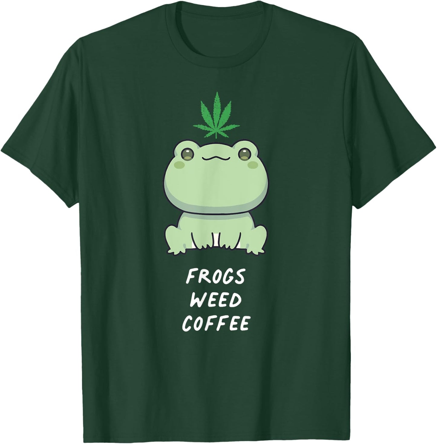 Frogs Weed Coffee Kawaii Aesthetic Cannabis Marijuana Leaf T-Shirt - T-Shirt | Forest