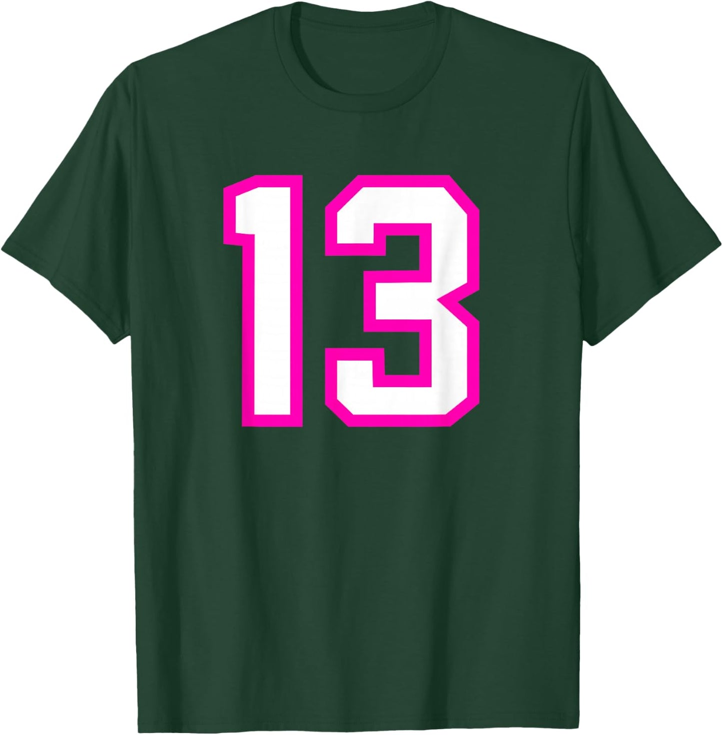 Number #13 Sport Pink White Varsity Number T-Shirt - T-Shirt | Forest