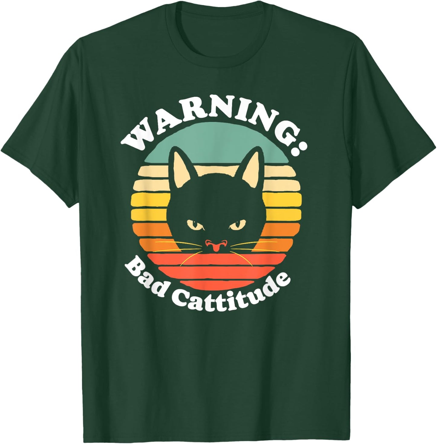 Warning Bad Cattitude Funny Annoyed Cat Sunset Retro Vintage T-Shirt - T-Shirt | Forest