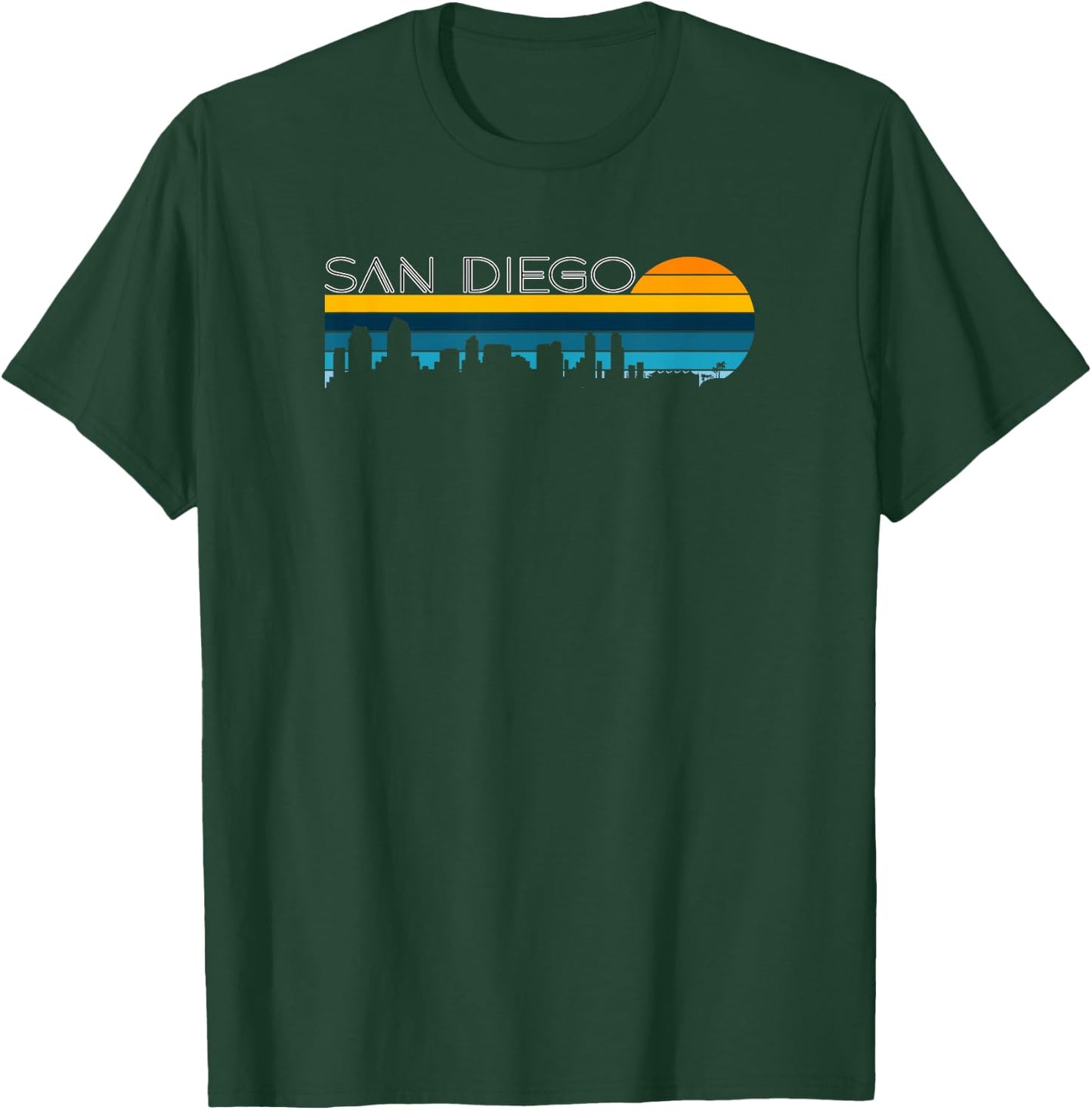 San Diego Skyline - Vintage Retro Sunset SD Cityscape T-Shirt - T-Shirt | Forest