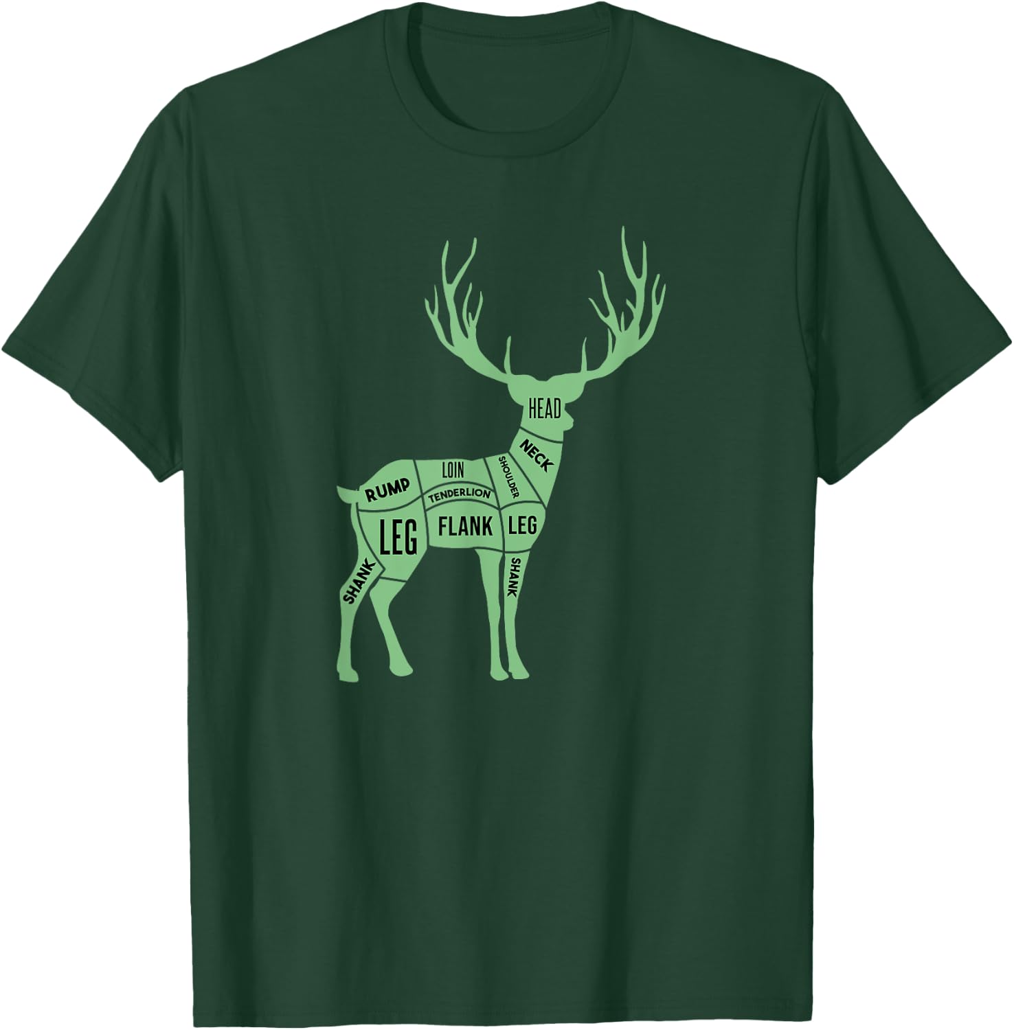 Deer Venison Butcher Cuts Diagram T-Shirt - T-Shirt | Forest