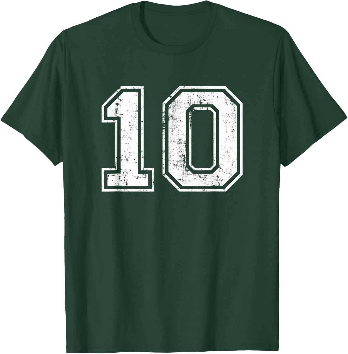 Number 10 Distressed Vintage Ten Sports Training Practice T-Shirt - T-Shirt | Forest