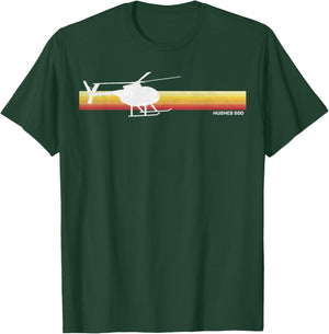 MD 500 Vintage Helicopter Pilot Silhouette Sunset Hughes 500 T-Shirt - T-Shirt | Forest