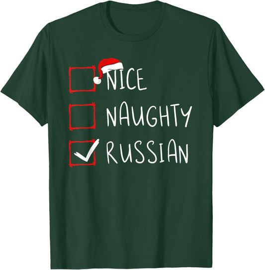 Nice Naughty Russian Christmas Russia Heritage Roots T-Shirt - T-Shirt | Forest