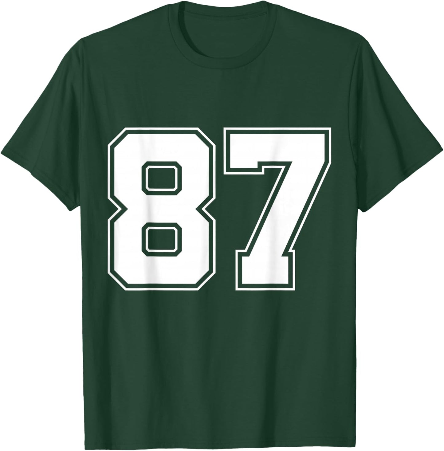 Number 87 Big Bold Capital Varsity Alphabet Monogram T-Shirt - T-Shirt | Forest