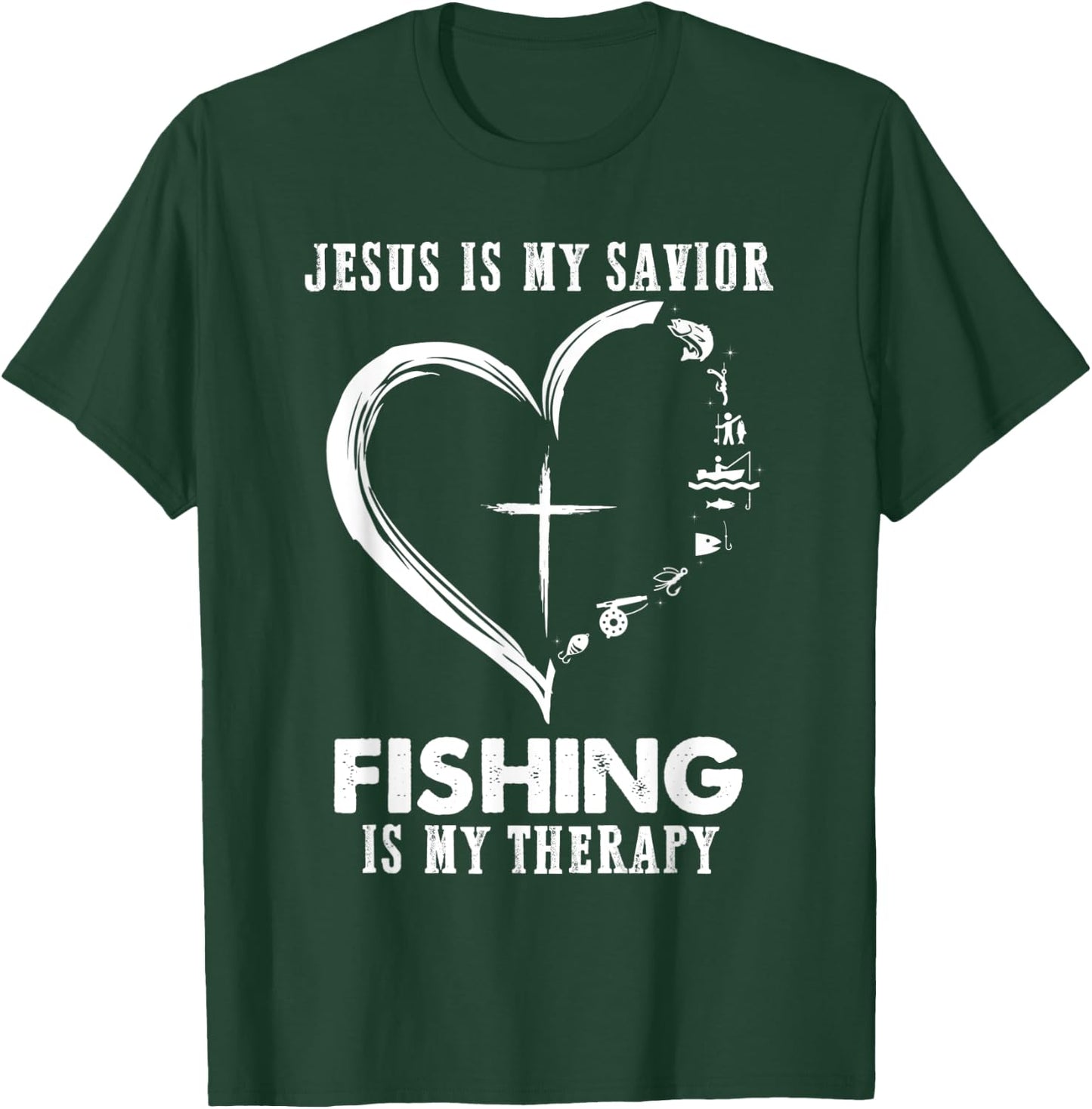 Jesus is my savior fishing is my therapy Funny Fisherman T-Shirt - T-Shirt | Forest