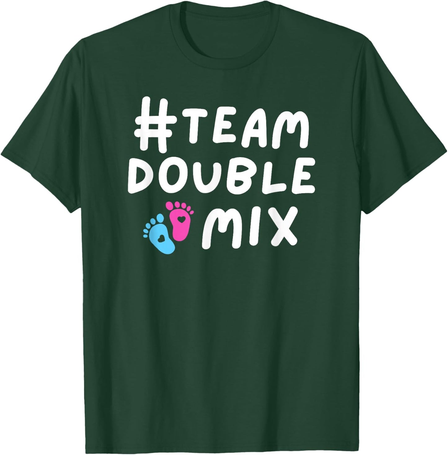 Team Double Mix Twins Pregnancy Gender Reveal Baby Girl Boy T-Shirt - T-Shirt | Forest